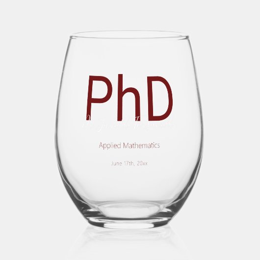 Afstuderen Keepsake naam PhD Afstuderen Wijnglas Zonder Voet (Voorkant)