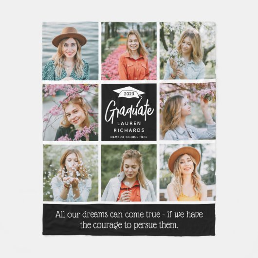 Afstuderen Keepslag 8 Foto Collage & Quote Gift Fleece Deken (Voorkant)