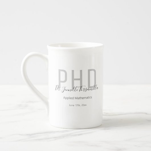 Afstuderen Kepomwille Black Gray Name Degree PhD Porselein Kop (Links)