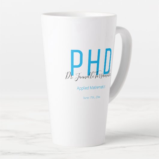 Afstuderen Kepomwille Blue Black Name Degree PhD Latte Mok (Rechterhoek)