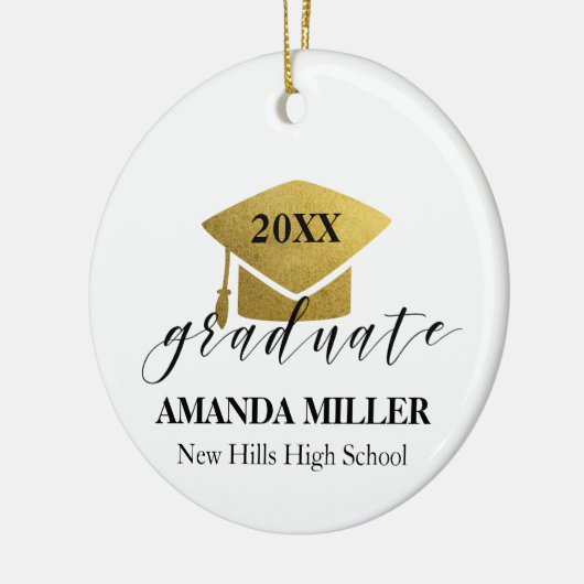 Afstuderen kerstsiergoud pet keramisch ornament (Links)