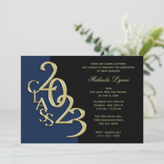 Afstuderen Klas van 2023 Blauw en Goud Kaart (Staand voorkant)