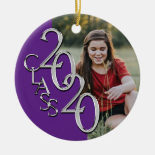 Afstuderen Klasse 2020 Foto Paars Silver Keramisch Ornament
