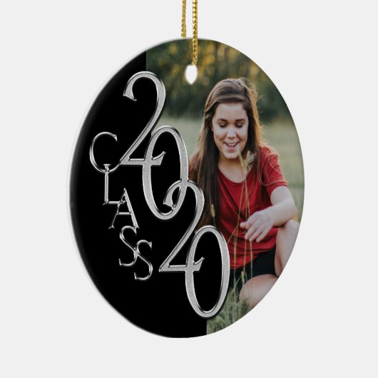 Afstuderen Klasse 2020 Foto zwart, zilver Keramisch Ornament (Rechts)