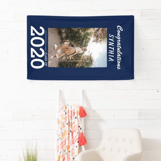 Afstuderen klasse 2020 | Navy Blue Photo Yard Sign Spandoek (Insitu)