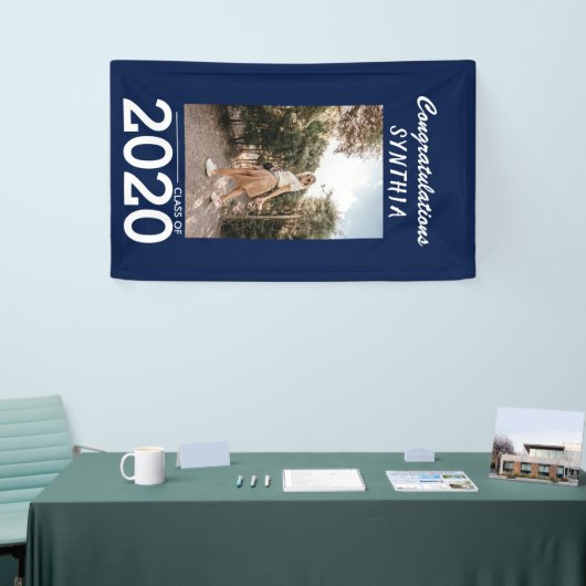 Afstuderen klasse 2020 | Navy Blue Photo Yard Sign Spandoek (Beurs)