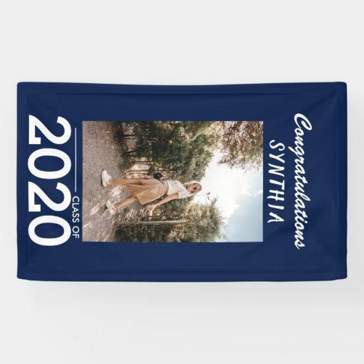 Afstuderen klasse 2020 | Navy Blue Photo Yard Sign Spandoek (Horizontaal)
