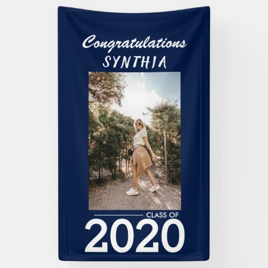 Afstuderen klasse 2020 | Navy Blue Photo Yard Sign Spandoek (Verticaal)