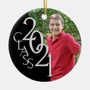 Afstuderen Klasse 2021 Foto zwart met zilver Keramisch Ornament