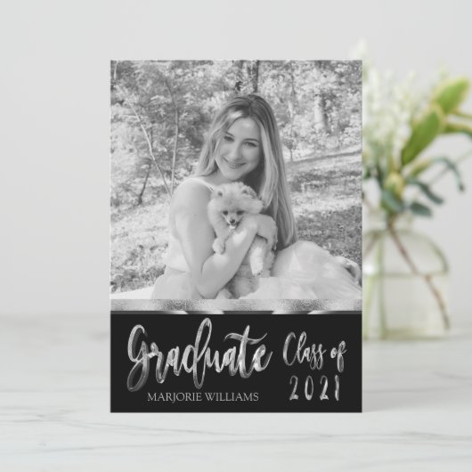 Afstuderen klasse 2021 Silver Black en White Kaart (Staand voorkant)