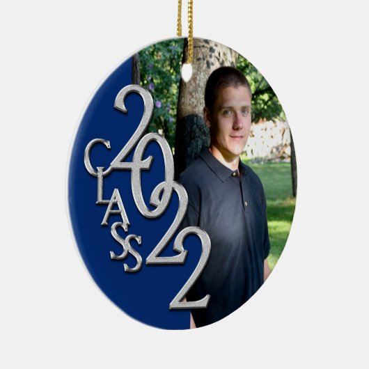 Afstuderen Klasse 2022 Foto Blue Silver Keramisch Ornament (Rechts)