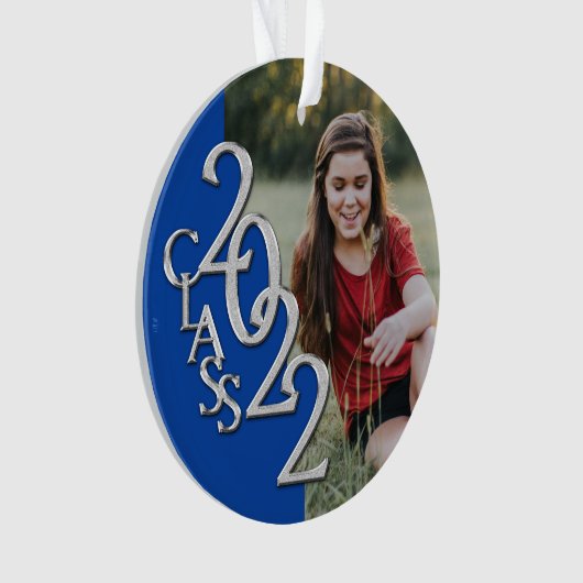 Afstuderen Klasse 2022 Foto Blue Silver Ornament (voorkant)