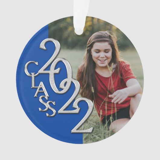 Afstuderen Klasse 2022 Foto Blue Silver Ornament (voorkant)