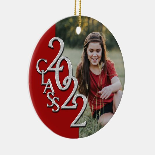 Afstuderen Klasse 2022 Foto Red Silver-keramiek Keramisch Ornament (Rechts)