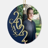 Afstuderen Klasse 2022 Fotoblauw met Gold Keramisch Ornament (Links)