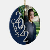 Afstuderen klasse 2022 Fotoblauw zilver keramisch Ornament (Rechts)
