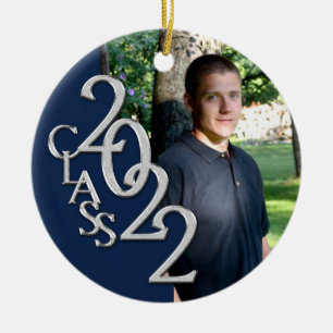Afstuderen klasse 2022 Fotoblauw zilver keramisch  Ornament