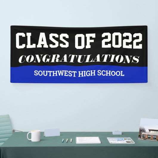 Afstuderen Klasse 2022 Gefeliciteerd blauw Spandoek (Beurs)