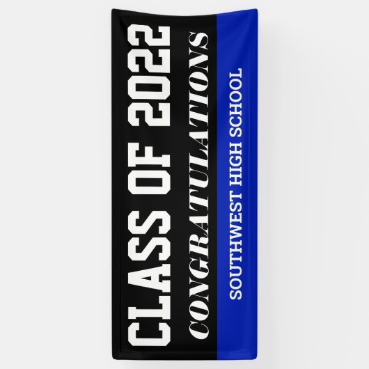 Afstuderen Klasse 2022 Gefeliciteerd blauw Spandoek (Verticaal)
