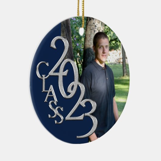 Afstuderen Klasse 2023 Foto blauw en zilver Keramisch Ornament (Rechts)
