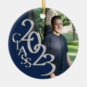 Afstuderen Klasse 2023 Foto blauw en zilver Keramisch Ornament