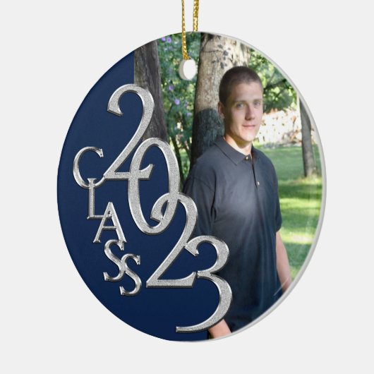 Afstuderen Klasse 2023 Foto blauw en zilver Keramisch Ornament (Links)