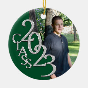 Afstuderen Klasse 2023 Foto Groen en Zilver Keramisch Ornament