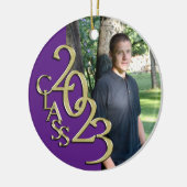 Afstuderen Klasse 2023 Foto Paars met Gold Keramisch Ornament (Links)