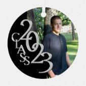 Afstuderen Klasse 2023 Foto zwart en zilver Metalen Ornament (Voorkant)