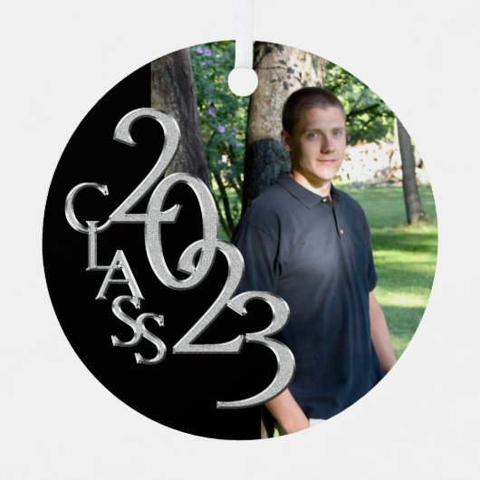 Afstuderen Klasse 2023 Foto zwart en zilver Metalen Ornament (Voorkant)