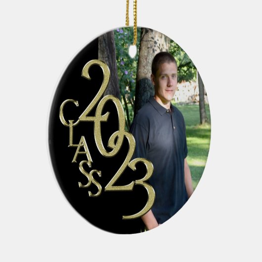 Afstuderen Klasse 2023 Foto zwart met Gold Keramisch Ornament (Rechts)