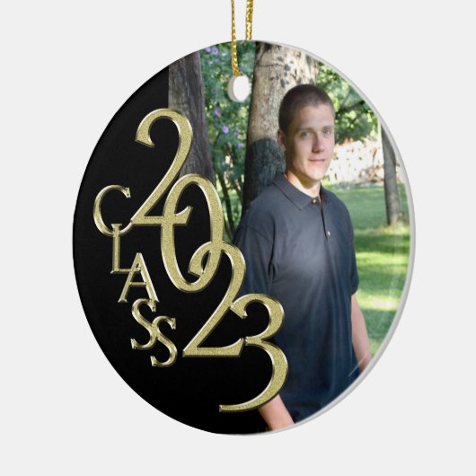 Afstuderen Klasse 2023 Foto zwart met Gold Keramisch Ornament (Links)