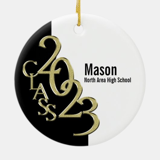 Afstuderen Klasse 2023 Foto zwart met Gold Keramisch Ornament (Achterkant)