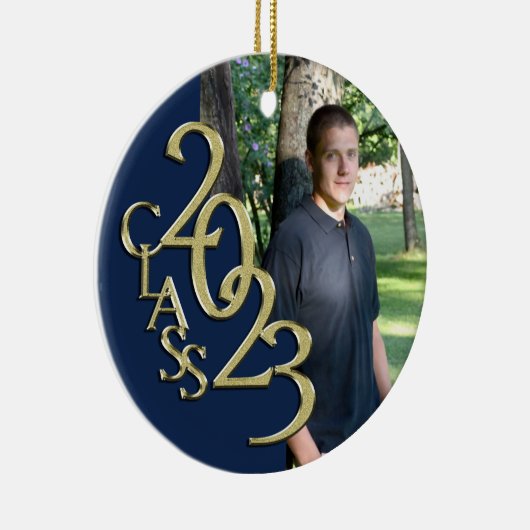 Afstuderen Klasse 2023 Fotoblauw met Gold Keramisch Ornament (Rechts)