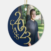 Afstuderen Klasse 2023 Fotoblauw met Gold Keramisch Ornament (Links)