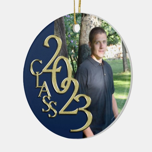 Afstuderen Klasse 2023 Fotoblauw met Gold Keramisch Ornament (Links)