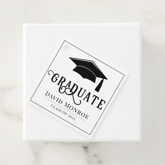 Afstuderen klasse 2023 zwart wit cadeau bedankjes labels (In situ)