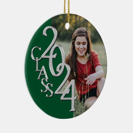 Afstuderen Klasse 2024 Foto Groen Zilver Keramisch Ornament (Rechts)