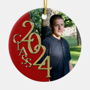 Afstuderen Klasse 2024 Foto Rood met Goud Keramisch Ornament