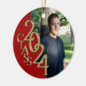 Afstuderen Klasse 2024 Foto Rood met Goud Keramisch Ornament (Links)