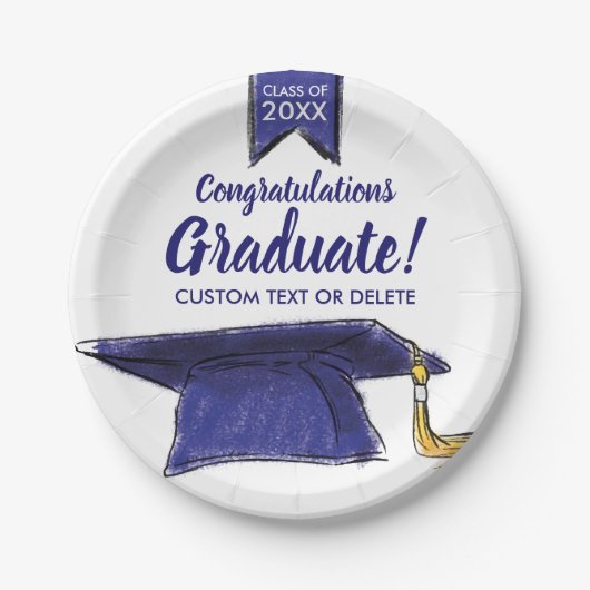 Afstuderen Klasse 20XX Congrats Blue Afstudeerder  Papieren Bordje (Voorkant)