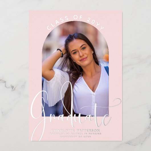 Afstuderen klasse Afstuderen-arch-fotozilver Folie Uitnodiging (Voorkant)