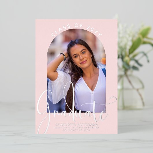 Afstuderen klasse Afstuderen-arch-fotozilver Folie Uitnodiging (Staand Voorkant)