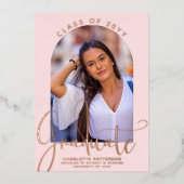 Afstuderen klasse Afstuderen Band Foto Roos Gold Folie Uitnodiging (Voorkant)