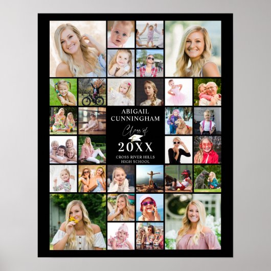 Afstuderen Klasse Jaar 32 Foto Collage Uw Kleur Poster (Voorkant)