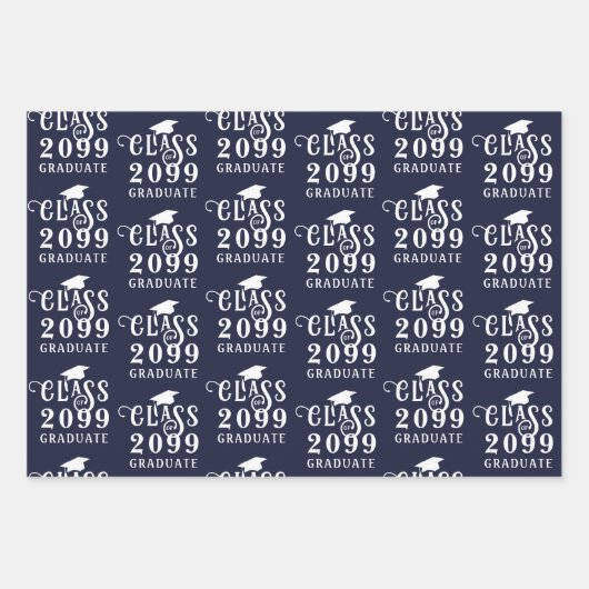 Afstuderen Klasse Jaar Marine Blauw Wit Pet Diplom Inpakpapier Vel (Voorkant 3)