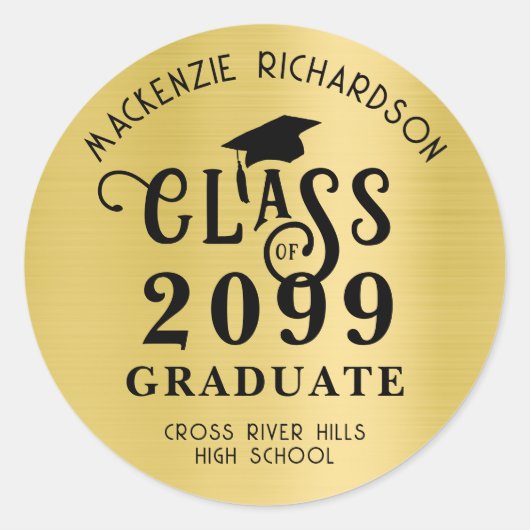 Afstuderen Klasse Jaar Metallic Gold Foil Ronde Sticker (Voorkant)