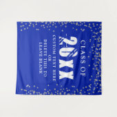 Afstuderen KLASSE JAAR Royal Blue zilver Confetti Wandkleed (Voorkant (horizontaal))