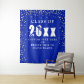 Afstuderen KLASSE JAAR Royal Blue zilver Confetti Wandkleed (In situ)