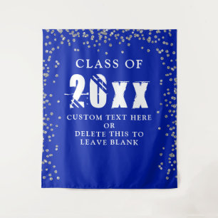 Afstuderen KLASSE JAAR Royal Blue zilver Confetti Wandkleed